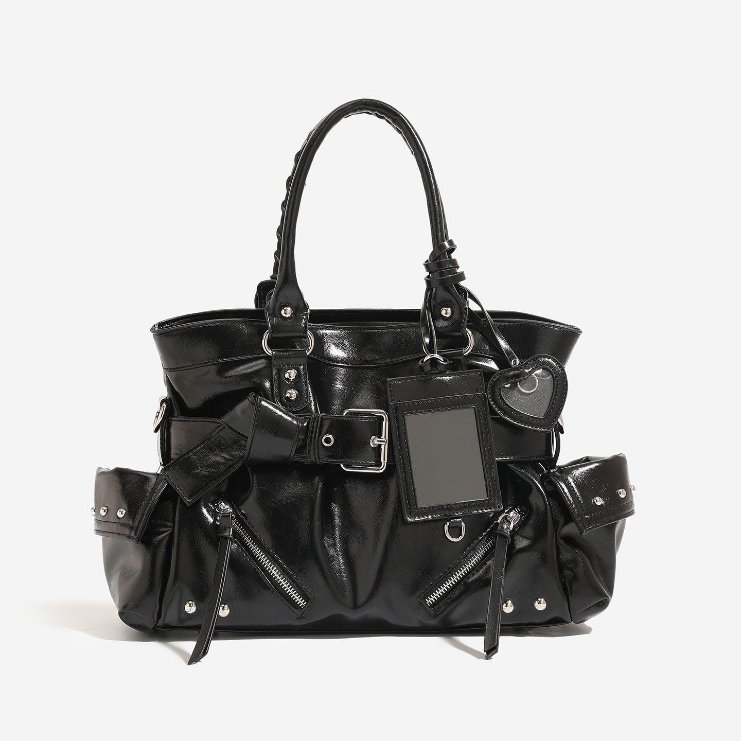 Black handbag with interior storage pocket