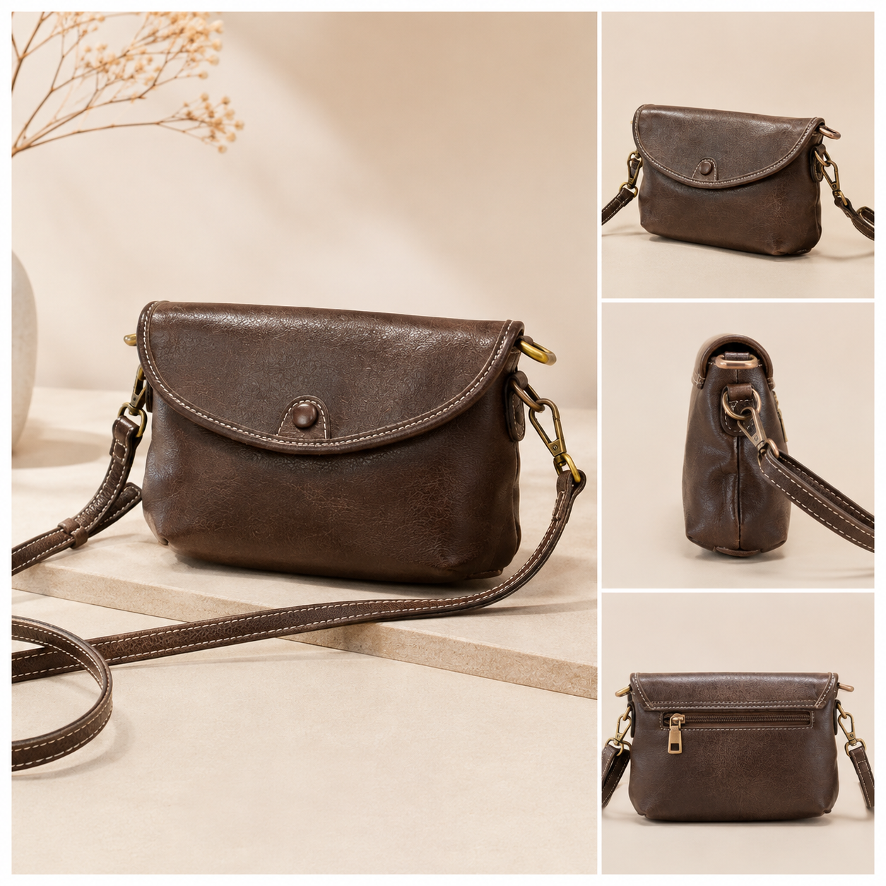Women's brown crossbody bag with adjustable shoulder