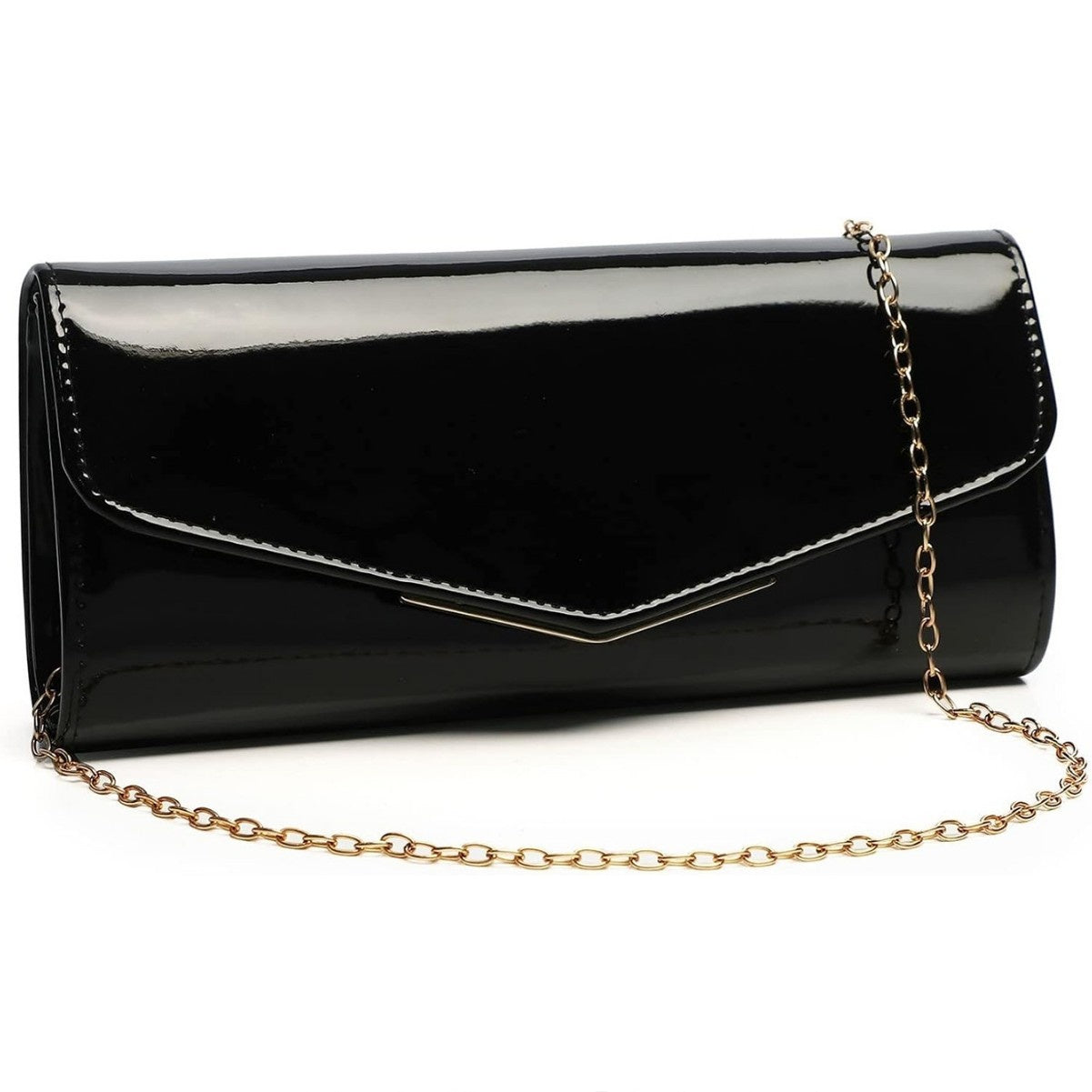 Women's black chain crossbody envelope bag"